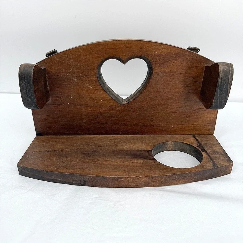 Wooden Heart‎ Cutout Wall Shelf Circular Hole on Bottom Country Rustic Granny
